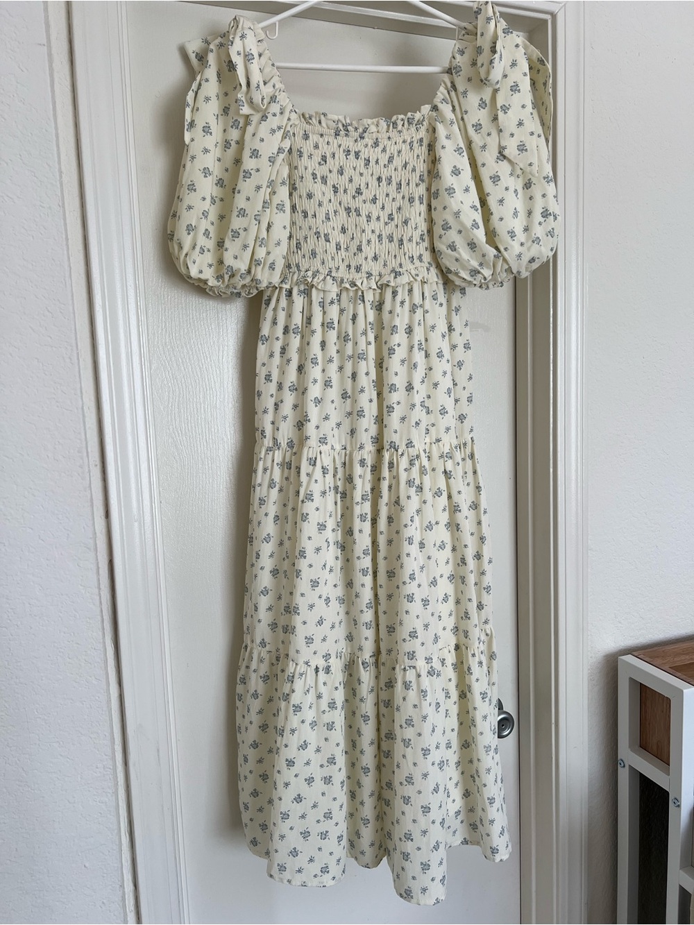 Worth Collective Elena Midi Dress in
Cream/Blue Tiny Floral - Bump Friendly
